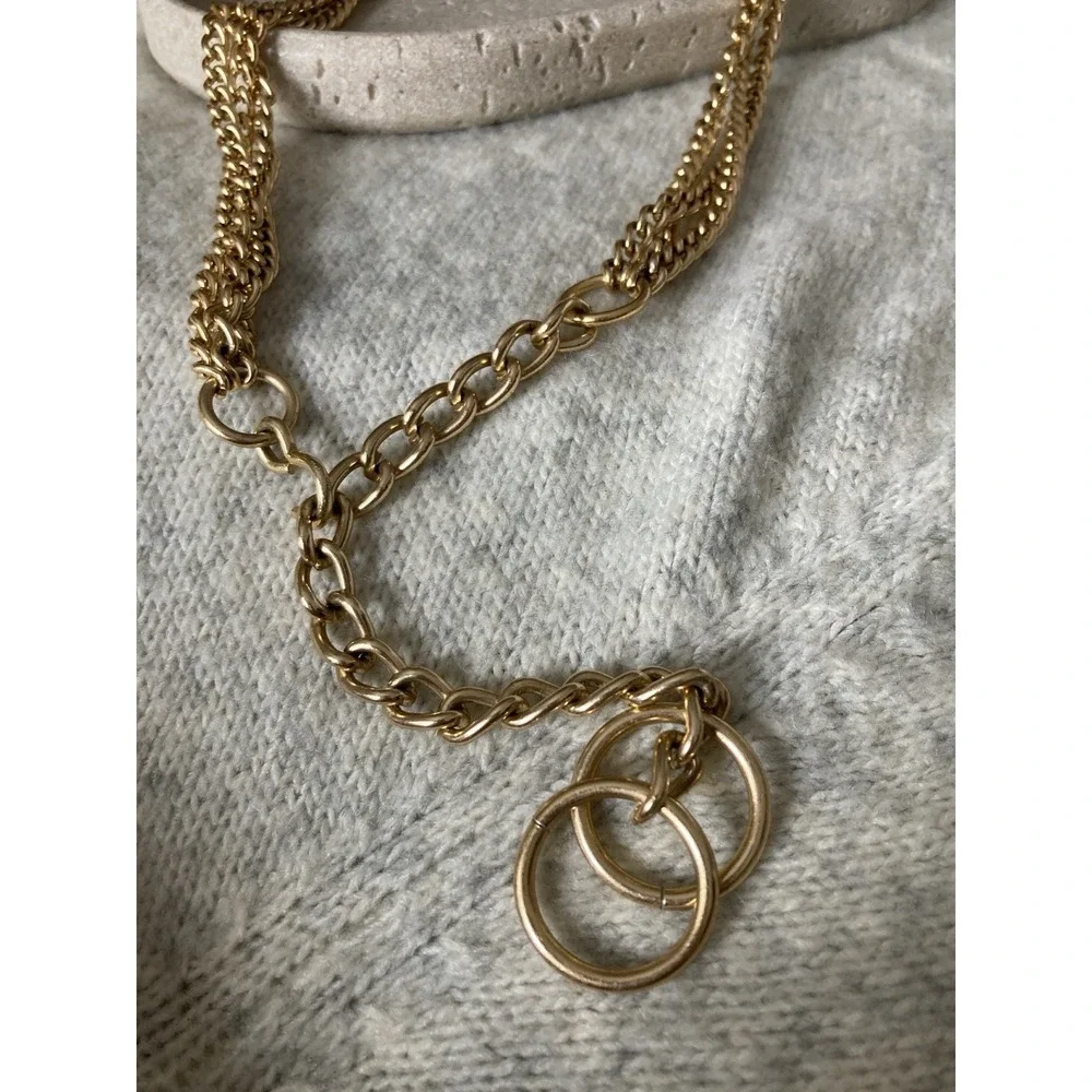 Gold Tone Chain Belt Link Chain Layered Runway Couture Loose Fit Adjustable